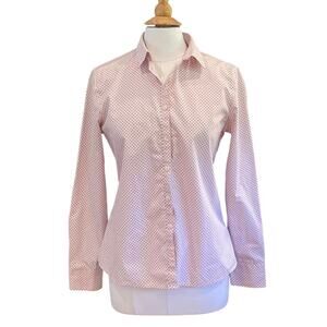 Lands' End Non-Iron Supima Cotton Pink Allover Print Button Down Shirt, Size 10